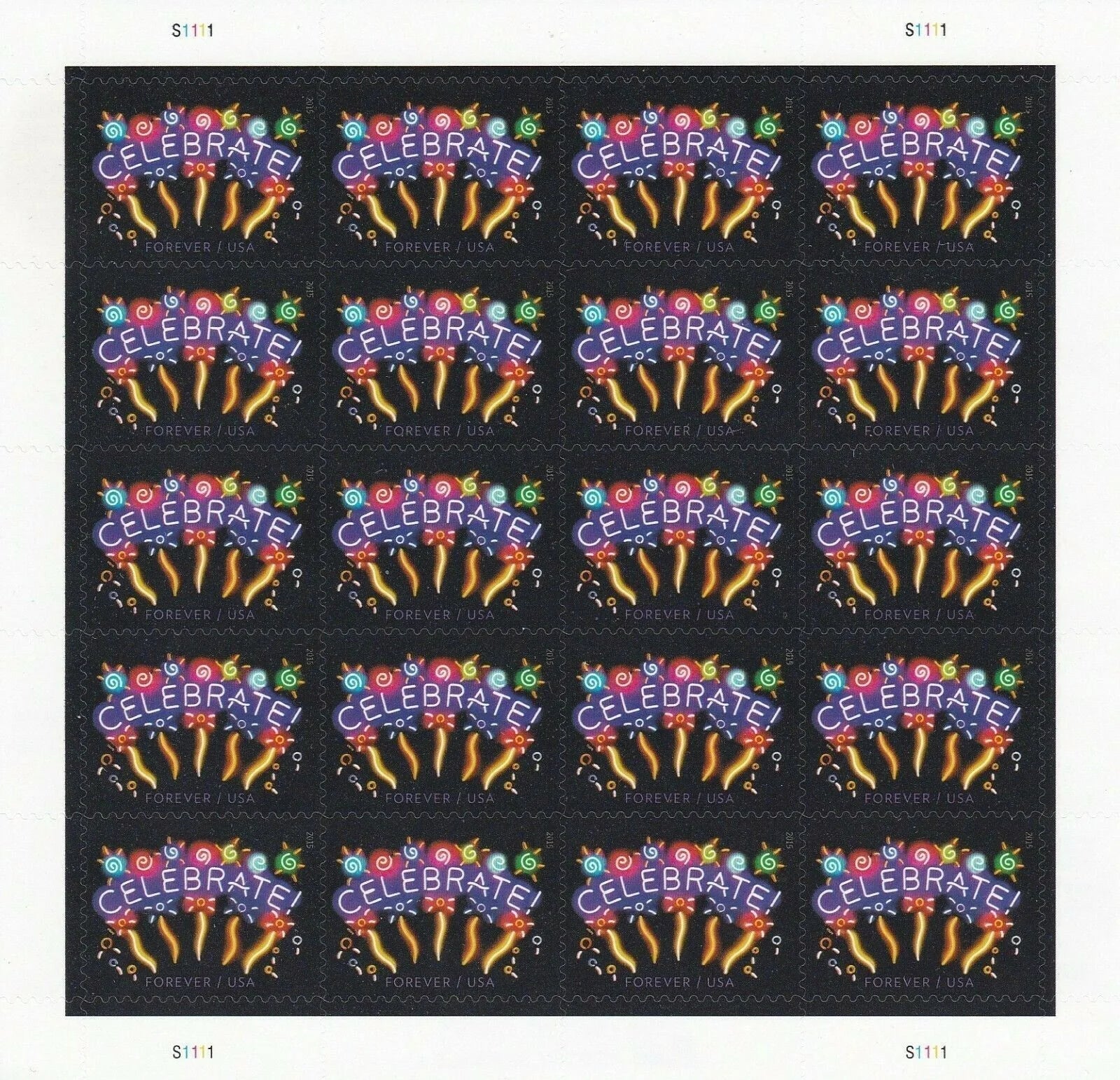 Neon Celebrate Forever Stamps 2015